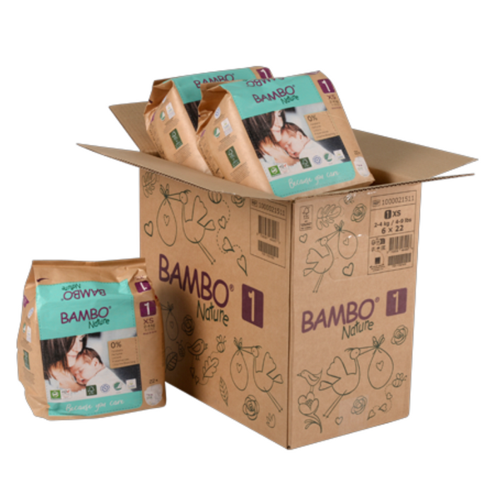 Caja Pañal Ecológico Bambo Nature Bebé 1 Talla XS, 2-4 Kg (132 Unid)