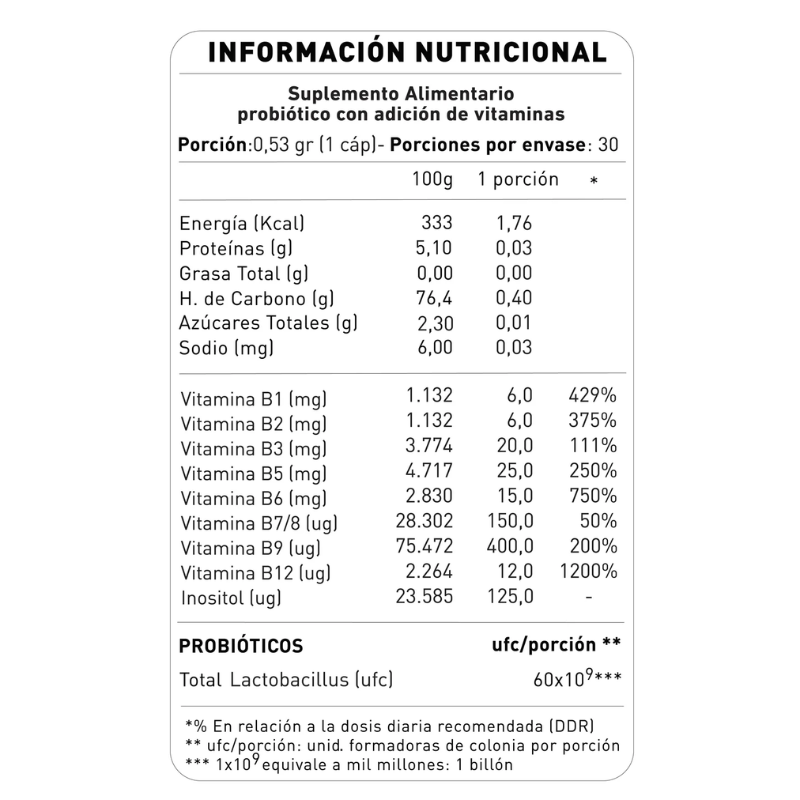 Probiótico+ Complejo B NUP x 30 Capsulas