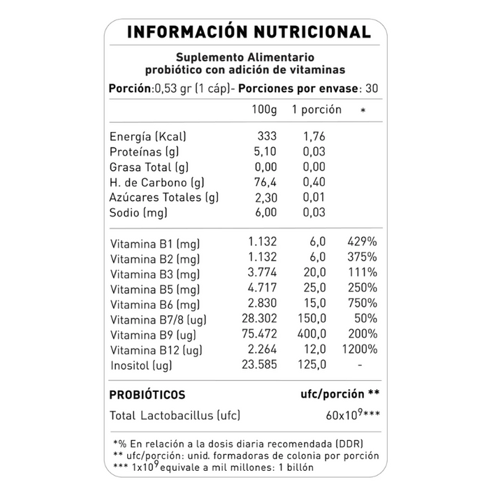 Probiótico+ Complejo B NUP x 30 Capsulas