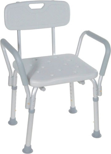 Silla de ducha regulable y con apoya brazos