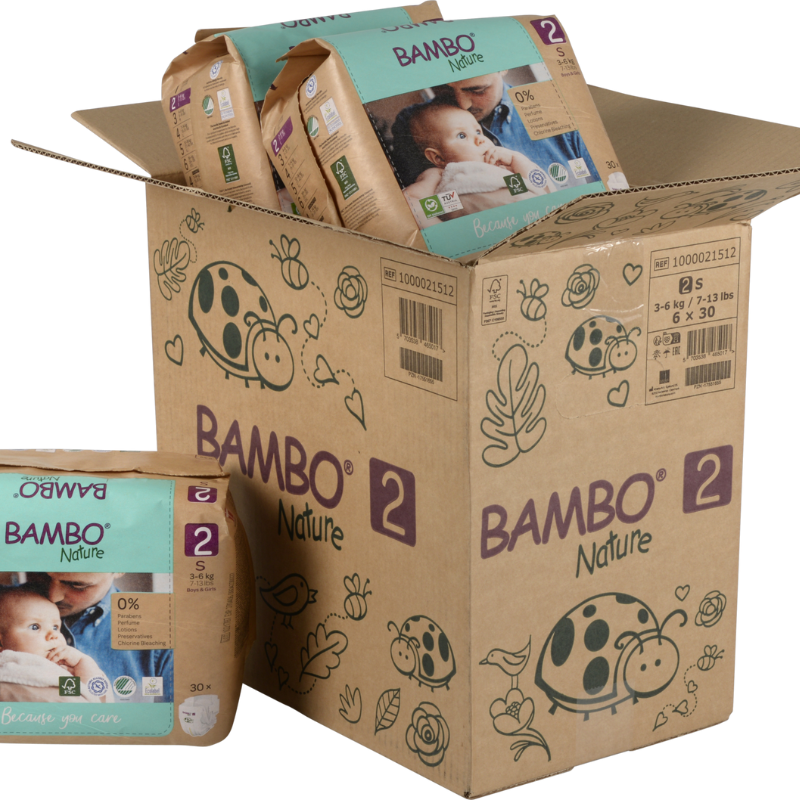 Caja Pañal Ecológico Bambo Nature Bebé 2 Talla S, 3-6 Kg (180 Unid)