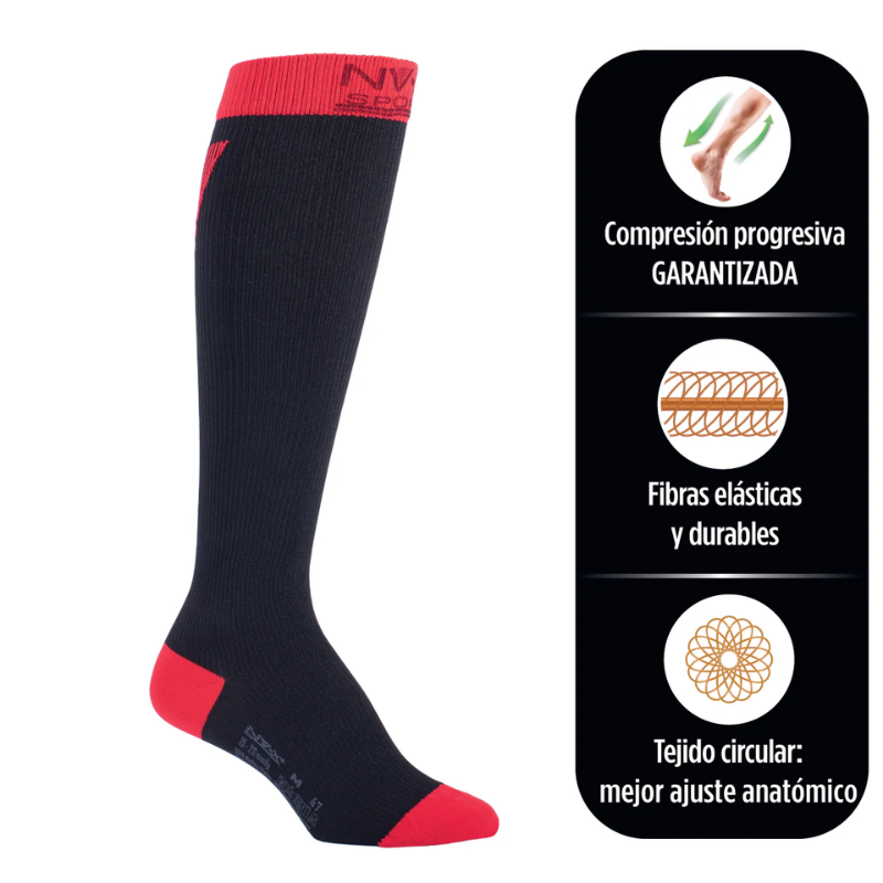 Calcetin Sport Bicolor NV-X 15-20 mmHg Bicolor Negro/Rojo Unisex