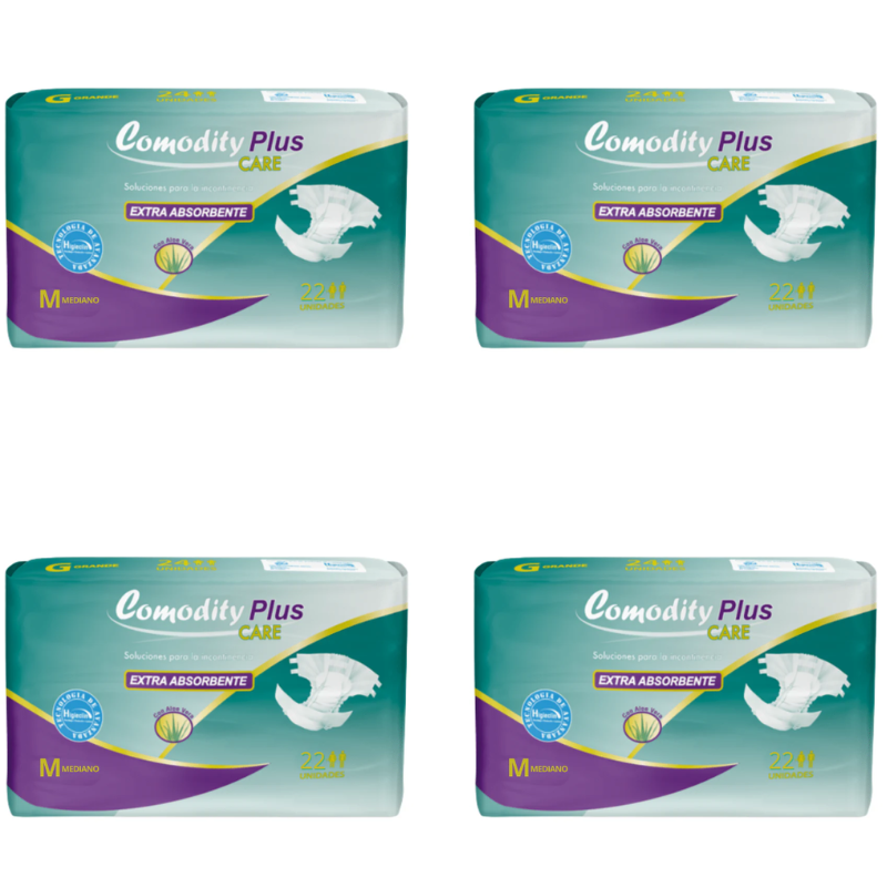 Manga 4 Paquetes - Pañal Comodity Plus M  -22 und x paquete.