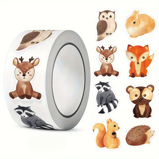 ROLLO STICKER ANIMALES SALVAJES X 500 UNIDADES