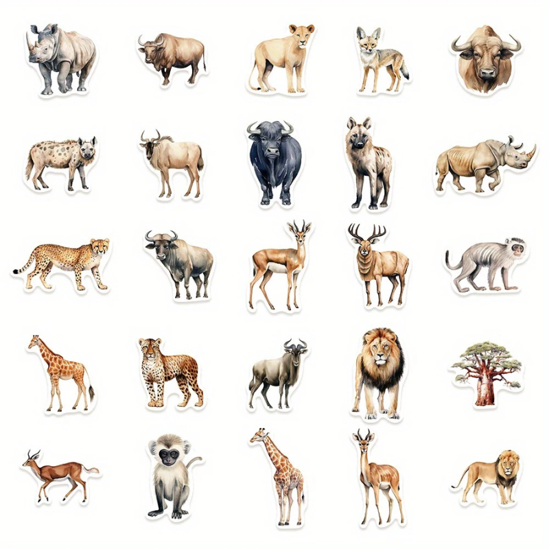 STICKER ANIMALES AFRICANOS BOLSA X 50 UNIDADES