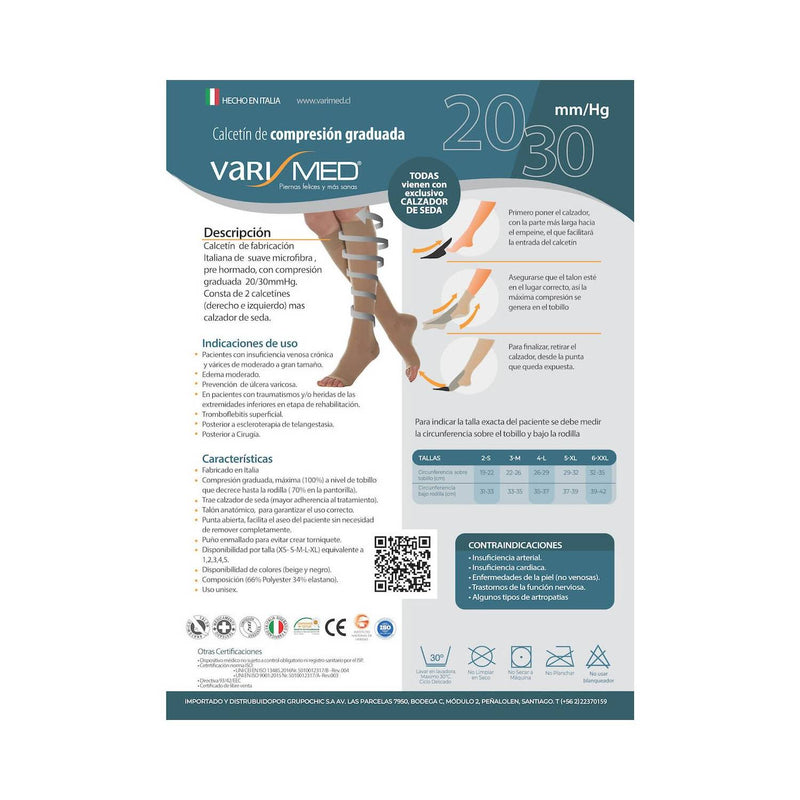 Mini Media Varimed Compresión Graduada 20/30 Punta Abierta - Beige