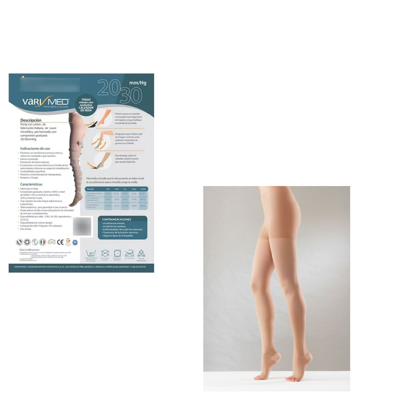Panty Varimed Compresión graduada 20/30 mmHg Microfibra Punta Abierta - Beige