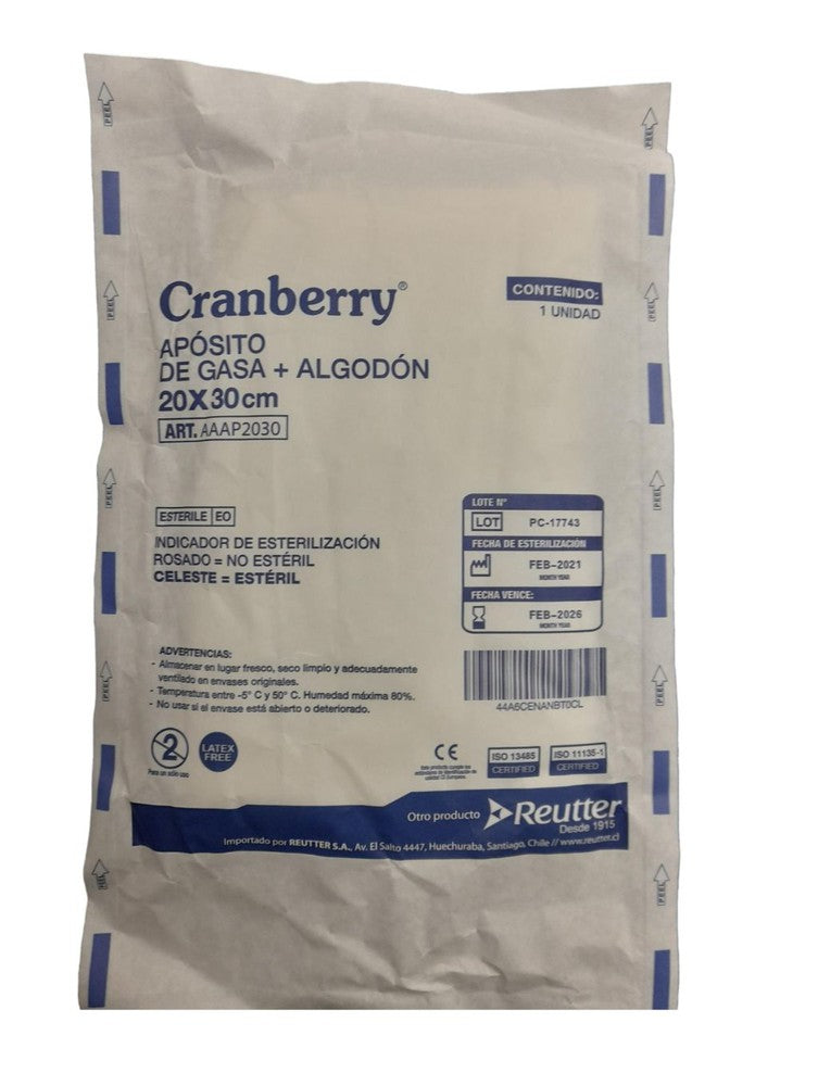 Apósito de gasa + Algodón Estéril   20X30CM
